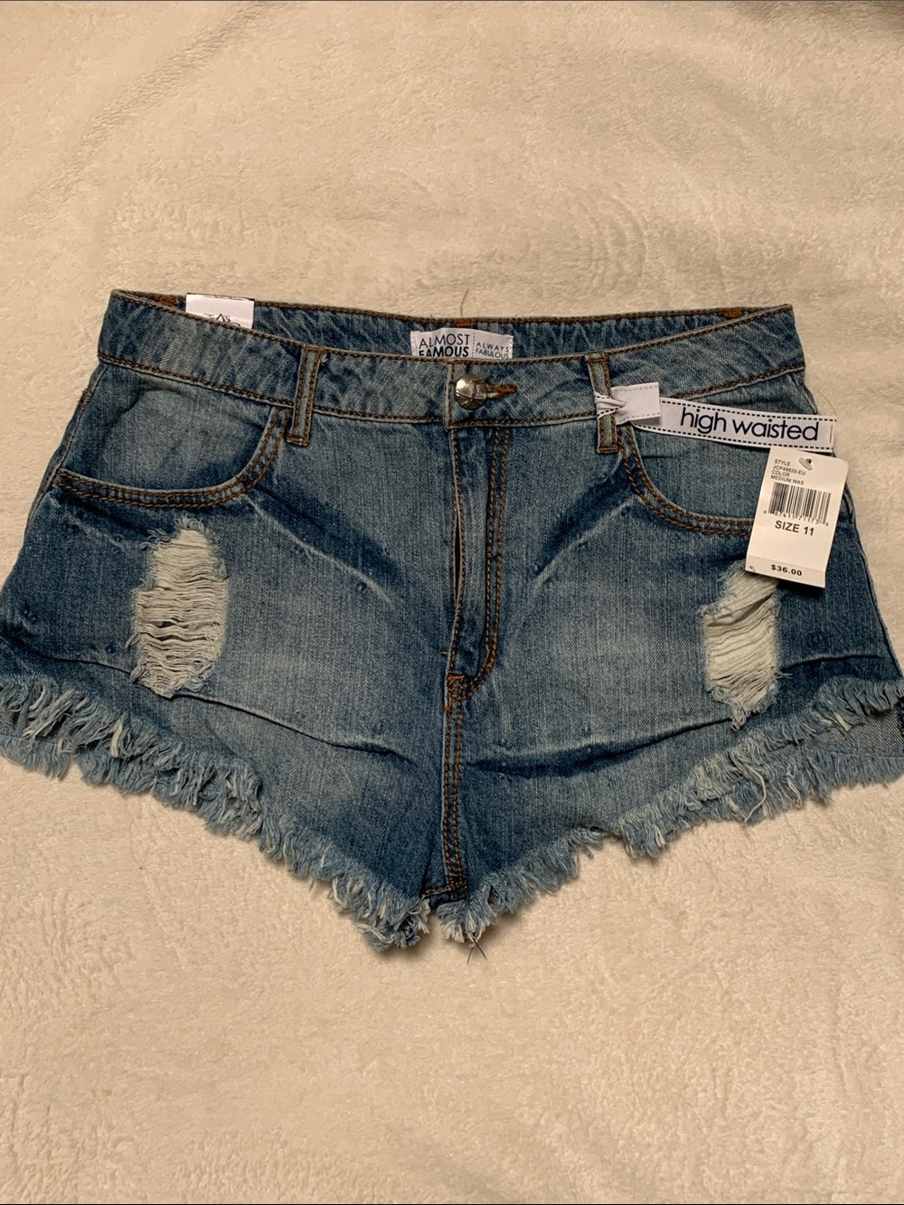 Almost Famous Blue Distressed High-Waist Denim Shorts